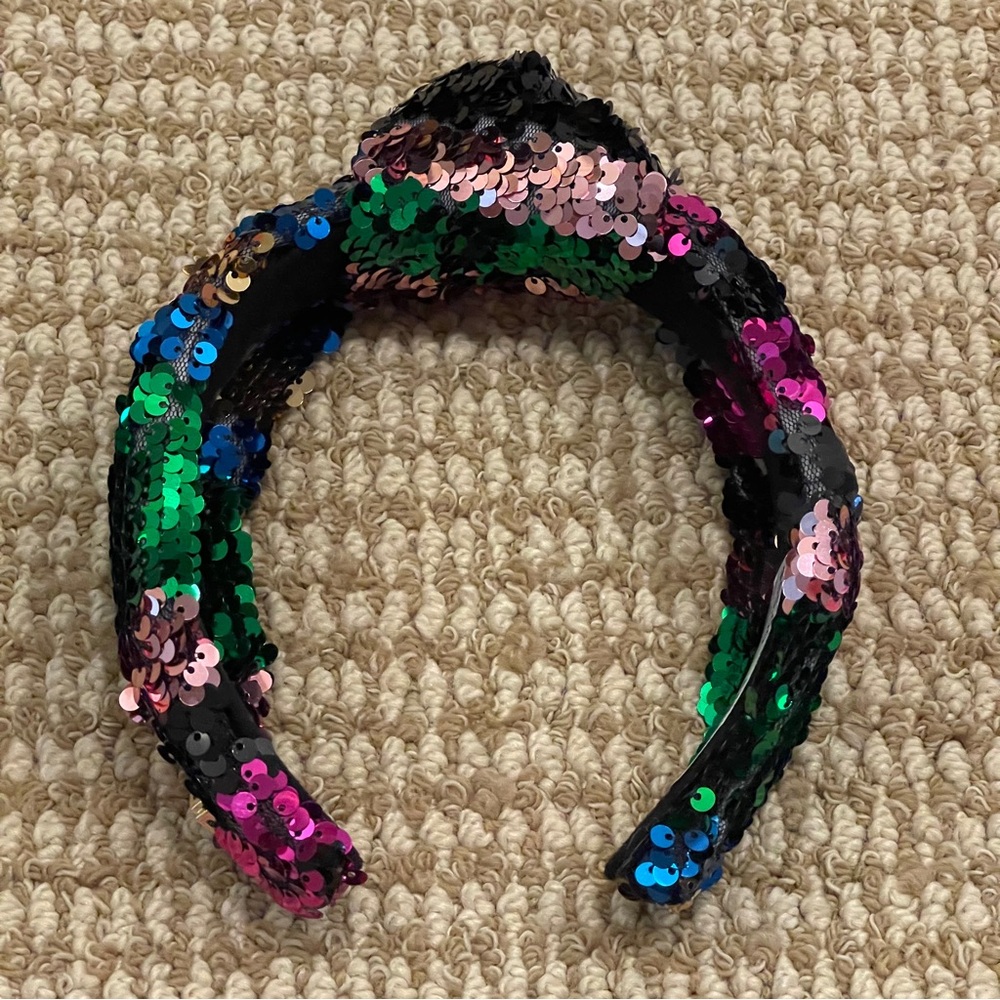 Brianna Cannon Multicolor Rainbow Sequin Knotted Headband NWT - Picture 3 of 6